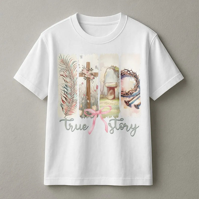 Christian Easter T-Shirt | He Is Risen Coquette Bow Graphic | Soft Cotton Tee | Faith Based Gift for Women